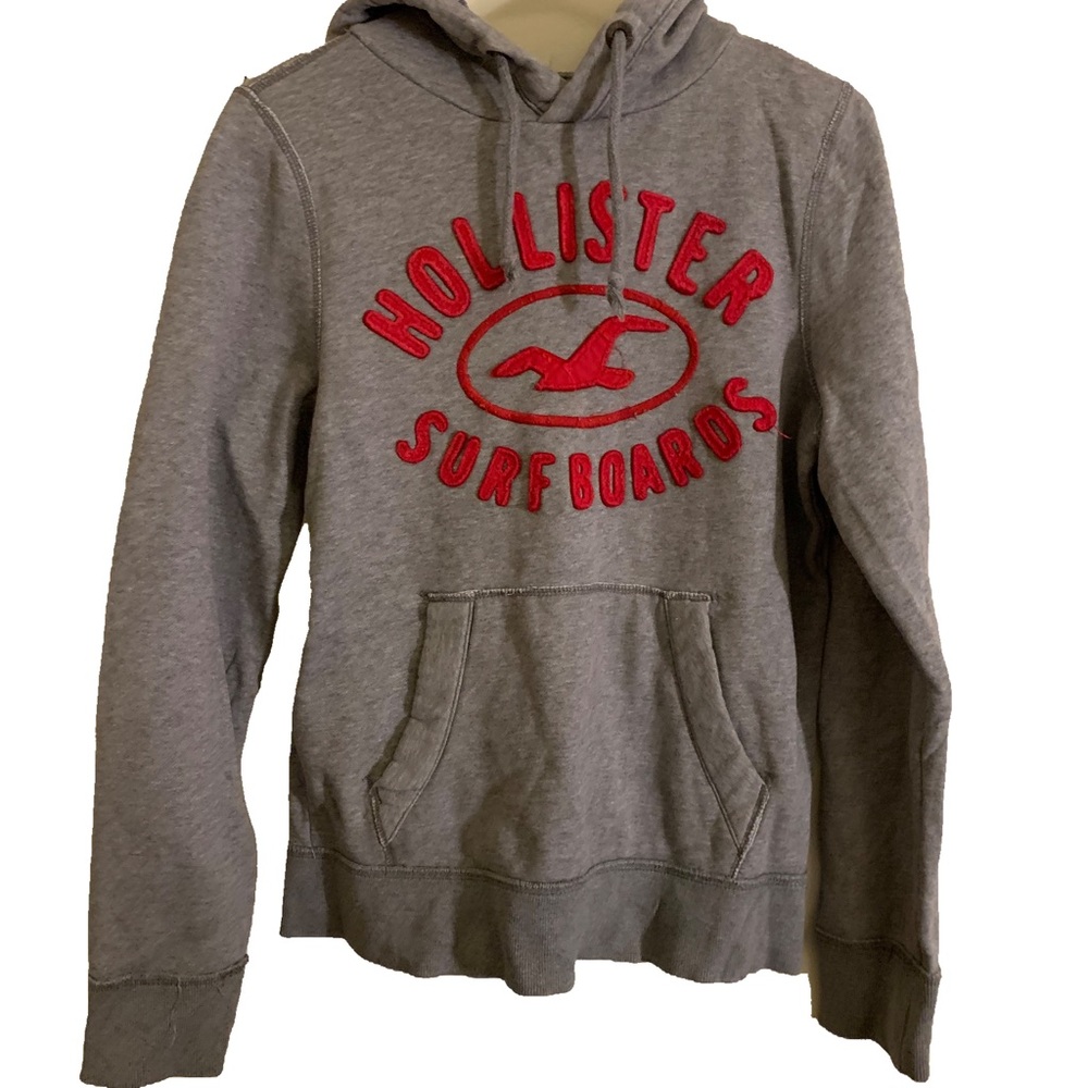 EUC Hollister Men’s Gray Hoodie with “Hollister Surfboards” in Red